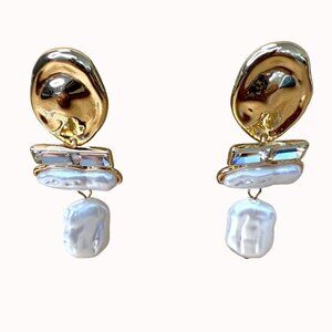 Baroque Pearl Drop Earrings With Gold-Tone Accents & Crystal Details Luxury Stat